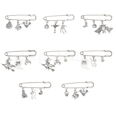 8 шт. 8 стиля Хэллоуин тыква & череп & ведьма & кошка цинковый сплав подвески броши булавки набор&nbsp;JEWB-FH0001-30-1