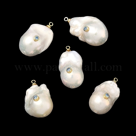 Подвески из латуни и перламутра с микропаве из кубического циркония&nbsp;KK-H259-13A-G01-1