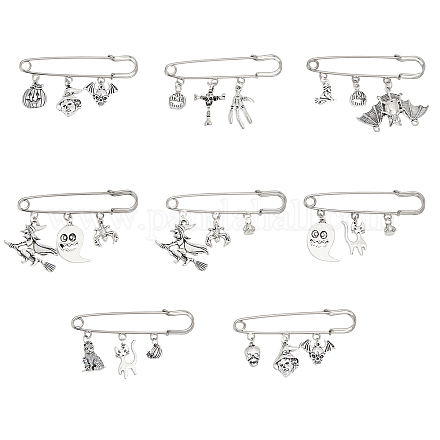 8 шт. 8 стиля Хэллоуин тыква & череп & ведьма & кошка цинковый сплав подвески броши булавки набор&nbsp;JEWB-FH0001-30-1