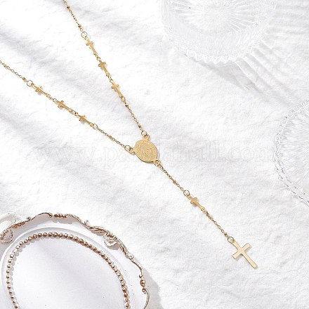 Четки с подвеской в виде креста из нержавеющей стали 304 NJEW-JN05415-1