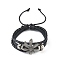 PU Leather & Waxed Cords Triple Layer Multi-strand Bracelets, Braided Adjustable Bracelet Alloy Leaf, Black, Inner Diameter: 2-3/8~3-1/8 inch(5.9~8cm)