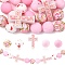22Pcs Silicone Focal Beads, Cross & Round, Pink, 15~33x15~23x8~15mm, Hole: 2~3mm