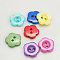 Resin Buttons, Dyed, Flower, Mixed Color, 11x2.4mm, Hole: 1.6~1.8mm