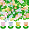 Transparent Glass Beads, Tulip/Leaf, Mixed Color, 6.5x14x4.5mm, Hole: 1mm