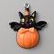 Opaque Resin Pendants, Halloween Charms, with Platinum Plated Iron Loops, Dark Orange, Bat Pattern, 34x28x7.5mm, Hole: 2mm