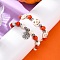 2Pcs Glass & Synthetic Turquoise Beads Stretch Bracelets, Halloween Alloy Enamel Charm Bracelets for Men Women, Pumpkin & Spider Net, Antique White, Inner Diameter: 2-1/8 inch(5.4cm)