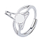 Rhodium Plated 925 Sterling Silver Open Cuff Finger Ring Settings, Triangle Prong Ring Settings, with S925 Stamp, Platinum, 1.3~6mm wide, 17mm inner diameter, Tray: 15x13mm, 1pc/box