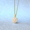 Flat Round Stainless Steel Pave Natural White Shell Initial Pendant Necklaces for Women, Golden, Seashell Color, Letter R, 18.11 inch(46cm)