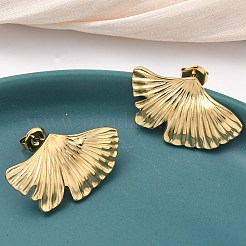 Серьги-гвоздики в форме листа из нержавеющей стали 304&nbsp;EJEW-K268-68G