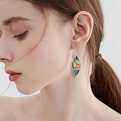 3 пара двухцветных серег-подвесок в виде листьев из натурального регалита с латунными штифтами&nbsp;EJEW-FI0003-17