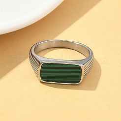 Кольца из натурального малахита из нержавеющей стали 316l для женщин&nbsp;RJEW-U054-02C-01P