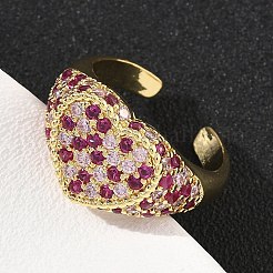 Кольца-манжеты в форме сердца из латуни с микропаве из кубического циркония для женщин&nbsp;RJEW-A069-11G