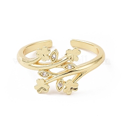 Открытое кольцо-манжета из прозрачного циркония с клевером и листьями&nbsp;RJEW-E072-07G