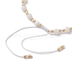 Регулируемый браслет из натурального радужного лунного камня и стеклянных бусин&nbsp;BJEW-JB10137-04