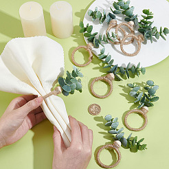 Кольца для салфеток из джутового шнура и деревянных бусин&nbsp;AJEW-GA00025