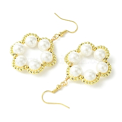 Серьги с подвесками из немагнитного синтетического гематита и жемчуга в форме цветка EJEW-JE05773