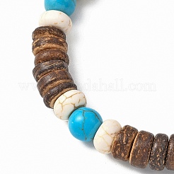 Эластичные браслеты из синтетической бирюзы и натурального кокоса&nbsp;BJEW-JB12636