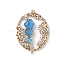 Подвески-коннекторы из латуни с микропаве из прозрачного кубического циркония и стекла в форме овала&nbsp;KK-I276-31G-B