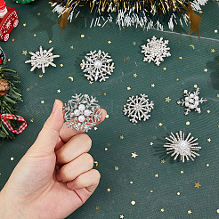 7 шт. 7 стиля снежинки сплава горный хрусталь значки на лацкан&nbsp;JEWB-FH0002-45