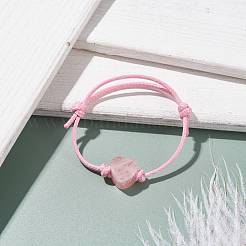 Браслет из плетеного шнура с сердцем из натурального розового кварца BJEW-JB07685-02