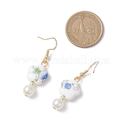 Круглые серьги-подвески в форме цветка из искусственного жемчуга и АБС-пластика&nbsp;EJEW-JE06841