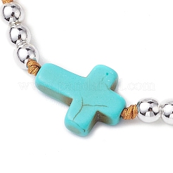 Браслеты из плетеных бусин Corss из синтетической бирюзы и натуральных ракушек каури&nbsp;BJEW-JB10357-02