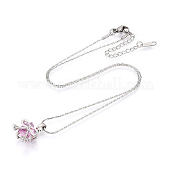 Латунное кубическое цирконие в форме сердца с подвеской в виде банта&nbsp;NJEW-T018-04P