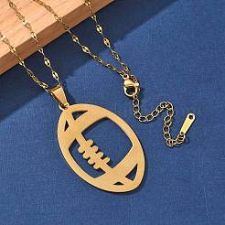 201 полое ожерелье с подвеской в стиле регби из нержавеющей стали&nbsp;NJEW-D318-01G