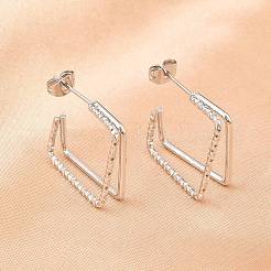 Двухслойные квадратные серьги-гвоздики из нержавеющей стали 304&nbsp;EJEW-D339-02P