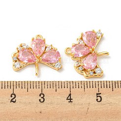 Подвески из настоящей 18-каратной позолоченной латуни гинкго билоба с микропаве и кубическим цирконием&nbsp;KK-Q809-24G-01