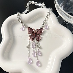 Ожерелья с подвеской в виде бабочки из сплава розового горного хрусталя для женщин&nbsp;FS-WGF6542-01