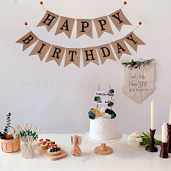 1 комплект баннеров с надписью «С днем рождения» из льна&nbsp;AJEW-SP0001-51B