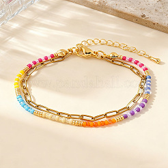 Женские двухслойные браслеты из стеклянных радужных бусин.&nbsp;MZ0541