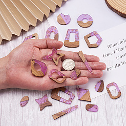 30шт 15 стильные подвески из прозрачной смолы и орехового дерева&nbsp;RESI-FW0001-03