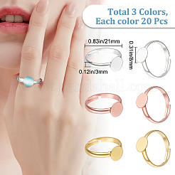 60 шт. 3-х цветные регулируемые латунные кольца для пальцев&nbsp;KK-BBC0005-39