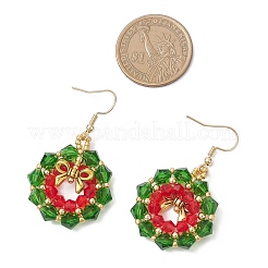 Серьги-подвески в виде рождественского венка из нержавеющей стали и стекла&nbsp;EJEW-MZ00605