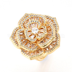 Латунные кольца-манжеты с микропаве и прозрачным цирконием для женщин&nbsp;KK-T074-06G