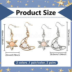 2 пара двухцветных сережек-подвесок из сплава в форме луны и солнца&nbsp;EJEW-GO0002-21