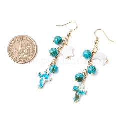 Серьги-подвески из нержавеющей стали 304 с синтетической бирюзой и луной и звездами&nbsp;EJEW-JE06516-02