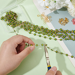 Наборы для самостоятельного изготовления цепочек из эмалированной латуни с цветочным узором&nbsp;DIY-AR0004-11