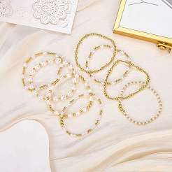 2шт 2 стиля браслеты из АБС-пластика с имитацией жемчуга и ракушек и латунными бусинами&nbsp;BJEW-SW01606