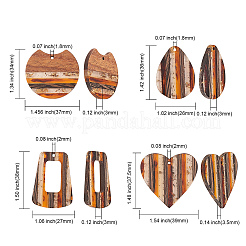 8шт 4 стиля подвески из прозрачной смолы и орехового дерева в полоску&nbsp;RESI-CJ0001-218