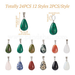 24 шт. 12 стиля подвески-капли из натуральных и синтетических драгоценных камней&nbsp;G-FW0001-35