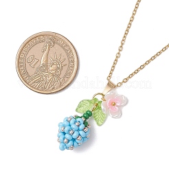 Подвеска в виде цветка из стеклянных бусин и искусственного жемчуга из нержавеющей стали 304&nbsp;NJEW-MZ00115-02