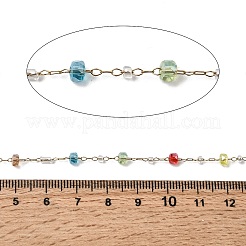 Цепочки ручной работы из нержавеющей стали 304 с гранеными стеклянными бусинами-ронделями.&nbsp;CHS-K020-15G