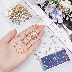 80 шт. 2-цветная прямоугольная фурнитура для сережек-гвоздиков из нержавеющей стали 304&nbsp;STAS-SC0008-59