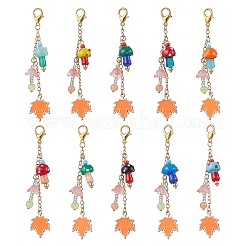 Гриб ручной работы лэмпворк и стеклянный сплав эмаль кленовый лист подвеска украшение&nbsp;HJEW-JM03819