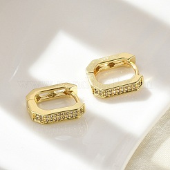 Овальные серьги-кольца из латуни с микропаве из прозрачных кубических цирконий&nbsp;EJEW-D311-047G