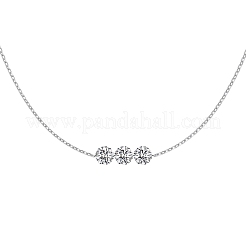 Прозрачный кубический цирконий 3 плоское круглое звено 925 серебряных кабельных цепочки ожерелья для женщин&nbsp;NJEW-S457-08P