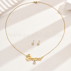 Модные комплекты серег-гвоздиков из нержавеющей стали с клевером и ожерелий с подвесками Word Princess для женщин&nbsp;QR4901-1